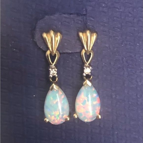 10k Opal Drop Earrings - Picture 2 of 4